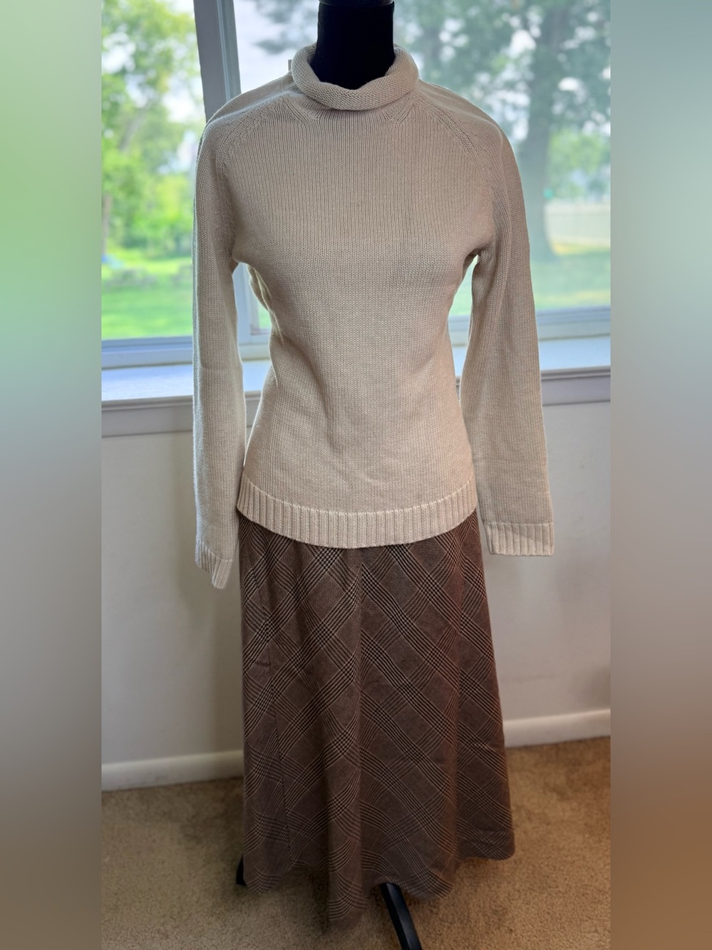 NWT Lands End cotton knit turtleneck sweater Oatmeal preppy classic medium - Picture 2 of 8